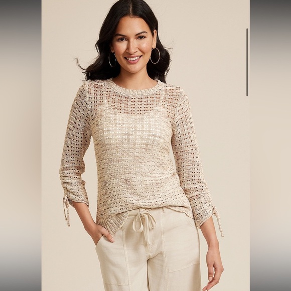 2/$10 Maurice’s Marled Pointelle Cinched Sleeve Sweater - Picture 1 of 7